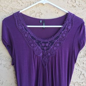 MAURICES Lace Purple Top Knit Blouse Short Sleeve